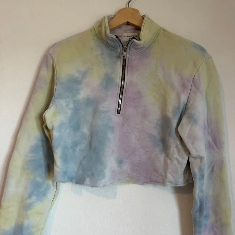Cotton Citizen Tie Dye Half Zip Pullover Cropped Sweatshirt Women's Size XS - Picture 3 of 7
